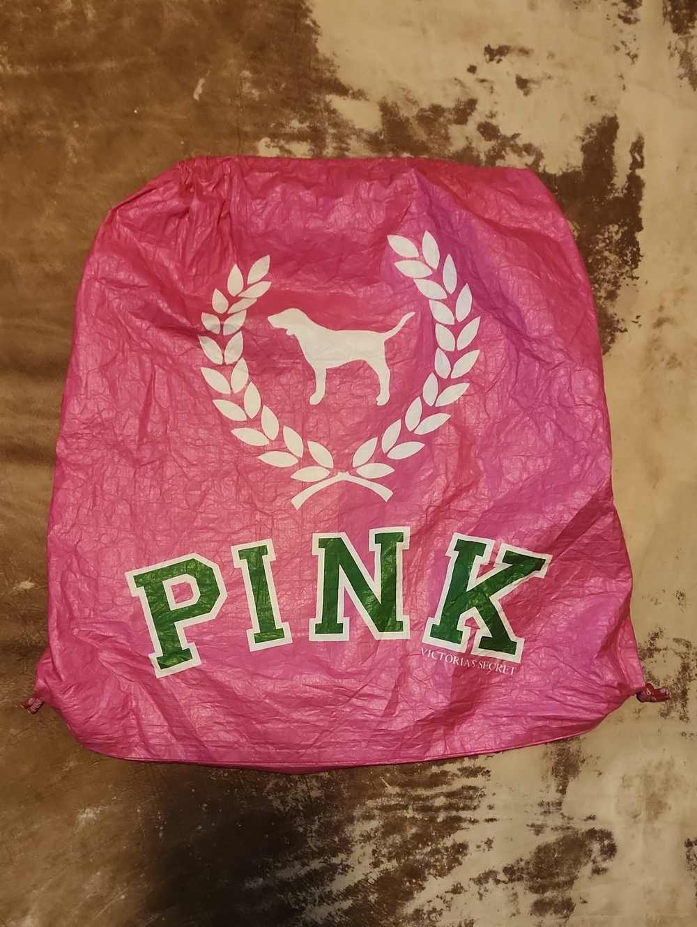 HTF Y2K Pink VS Draw String Backpack With Large Dog Crest. Size:OS - Picture 6 of 8